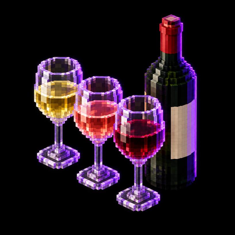 Illustration pixel art : Vin blanc, rouge ou rosé